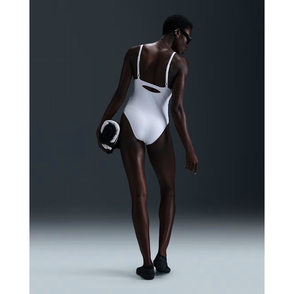 Nike Women'S V-Neck Jacquard One-Piece Swimsuit White Size‎ L MSRP $90 - Picture 10 of 16
